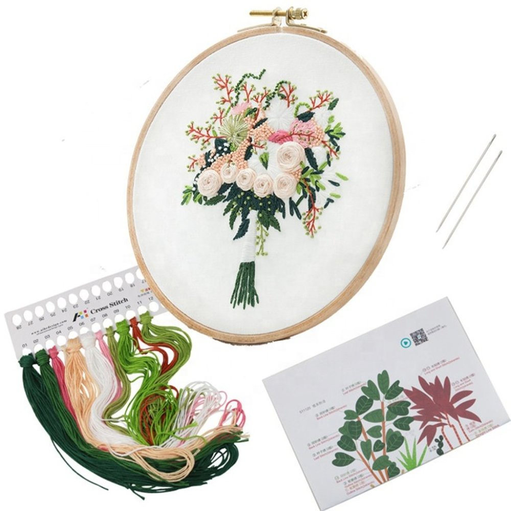 Beginner Embroidery Kit Pink Flowers Boho Decor